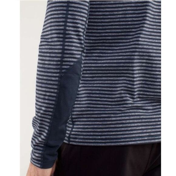 Lululemon Men’s Speed long sleeve stripe Heather black iris blue v-neck Large - Picture 3 of 8
